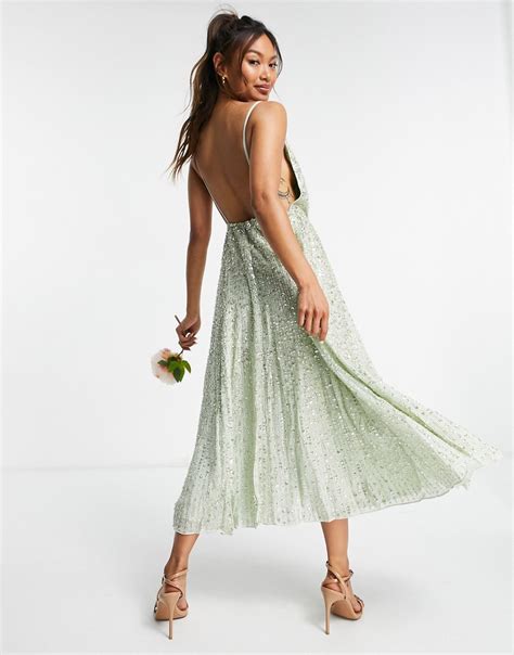 asos design embellished cami midi dress  sage green modesens