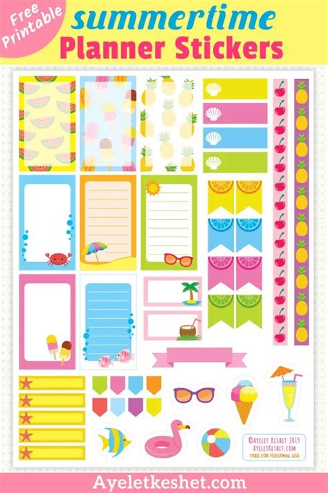 cute printable planner stickers  summer ayelet keshet