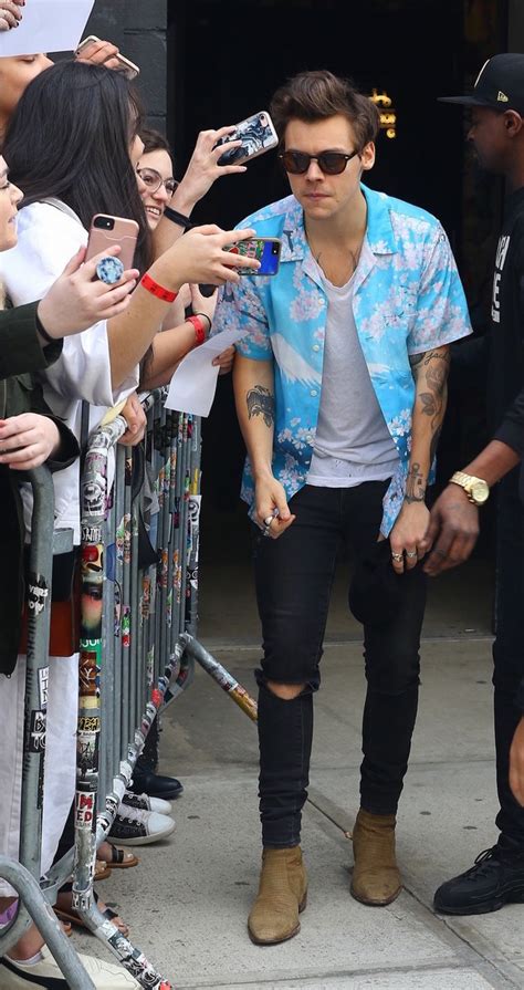 Harry Styles In A Blue Blue Japan Shirt Out In New York