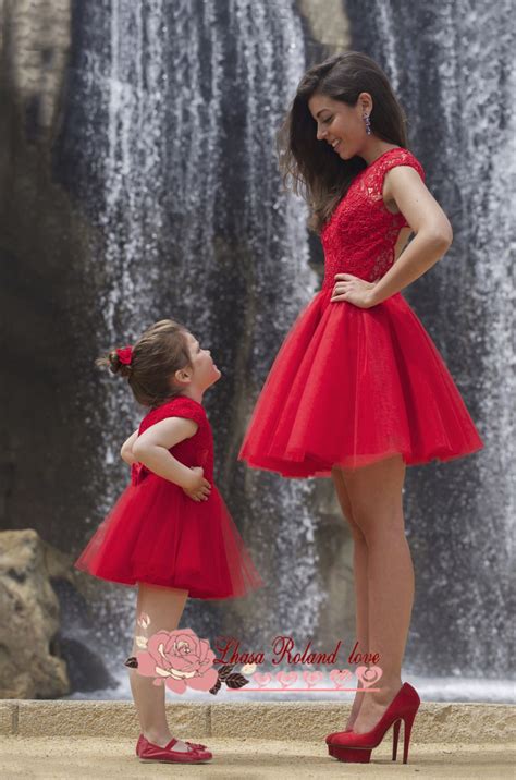 sexy open back red short prom dress robe de soiree lace mini mother daughter dresses vestido de