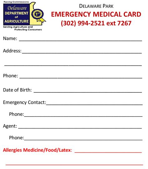 emergency medical card template emergency medical