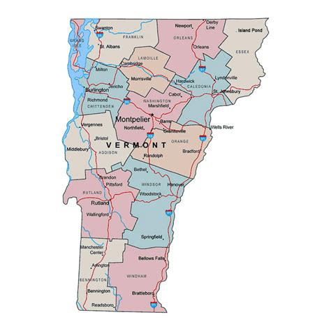 laminated map administrative map  vermont state  major cities