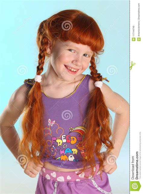 Portrait Of Little Redhead Pre Teen Fashion Girl Model In