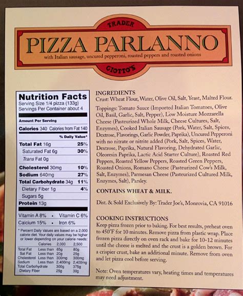 trader joes nutrition labels trader joes pizza parlano