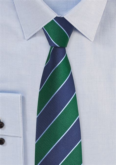 Navy And Kelly Green Striped Tie In Skinny Cut Bows N