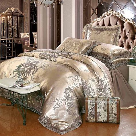 luxury jacquard bedding set king queen size bed linen silk cotton duvet