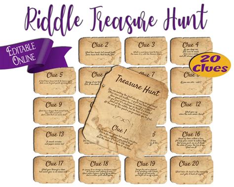 traditional riddle treasure hunt clues printable  etsy