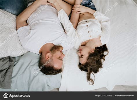 Couple In Love In The Bedroom Slender Brunette Stylish Interior