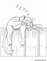 Coloring Cat Pages Fence Cats Printable Sleeping Colouring Kids Drawing Print Color Book Kittens Kitty Digi Stamps Adult Cards Cute sketch template