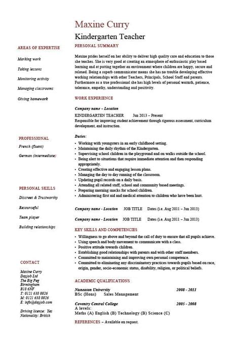 sample resume kindergarten teacher  samples examples format