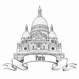 Montmartre Sacre Coeur Paris Illustration Cathedral Hill Vector Illustrations Icon Sketch Stock Clip Symbol Travel Drawing St Dame Notre Louvre sketch template