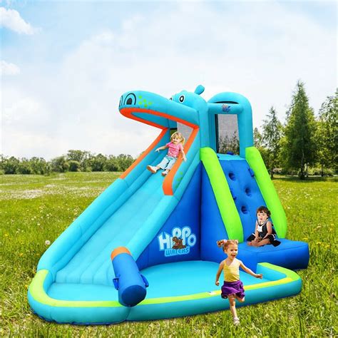 fun hippo inflatable water  bouncy house pool ninja