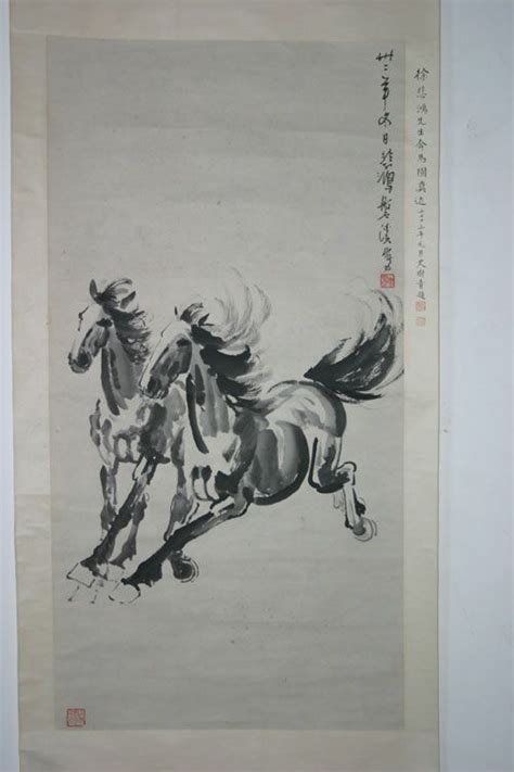 xu beihongs original double horses painting horse painting painting farmer painting