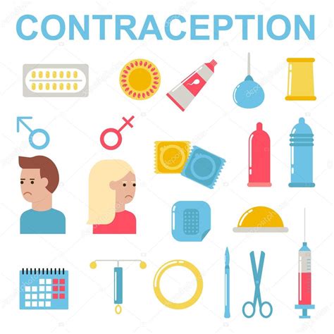 all modern types contraception methods oral sex control female protection vector — stock vector