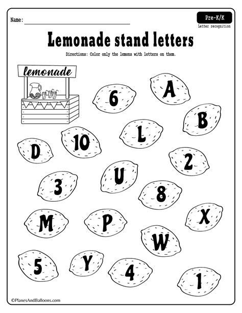 summer lemonade fun letter recognition worksheets  set