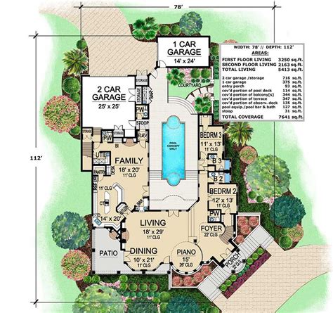 plan tx mediterranean  central courtyard courtyard house plans  shaped house plans