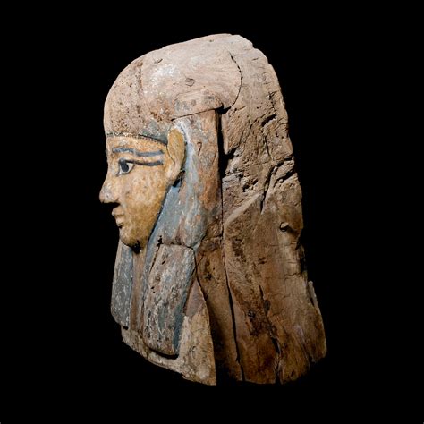 original egyptian monumental upper sarcophagus lid in polychrome wood