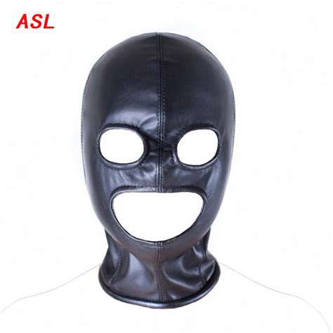 Black Soft Pu Leather Gothic Sex Mask Hood Exposed Mouth Eyes Fetish