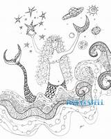 Mermaid Zentangle Coloring Cosmic sketch template