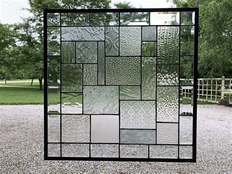 Stained Glass Panel Clear Textured Glass Geometric Window Hanging