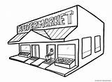 Supermarket Store Grocery Clipart Market Drawing Coloring Shopping Building Pages Mall Cartoon Clip Line Food Buildings School Library Drawings Cliparts sketch template