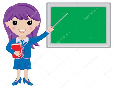 Kawaii Cartoon Teacher With Pointer And Blackboard