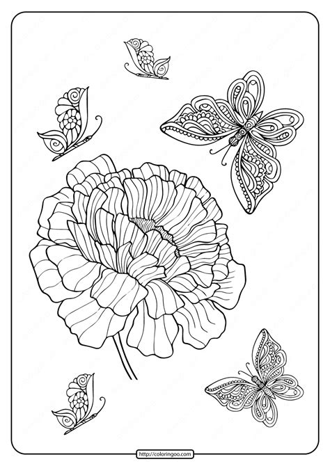 printable flower  butterflies coloring page