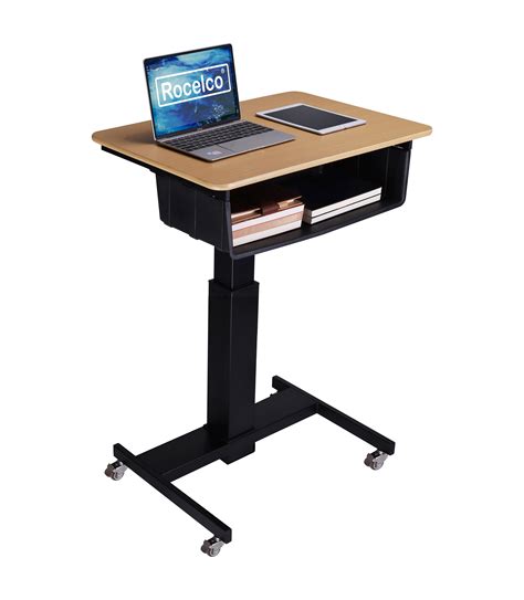 rocelco  height adjustable mobile school standing desk  book box