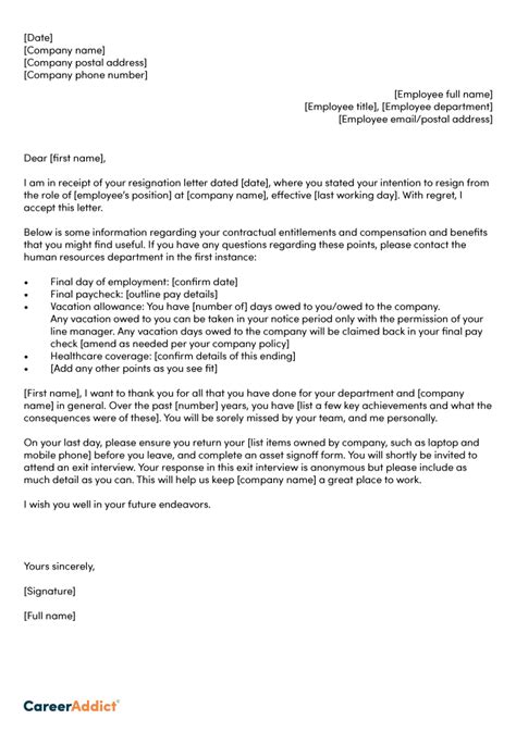 accepting  resignation letter templates   guidelines  blog