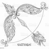 Sagittarius Coloring Zodiac Book Pattern Hand Vector Pages Drawn Tattoo Tattoos Sign Zentangle Flowers Line Archer Illustration Horoscope Symbol Books sketch template