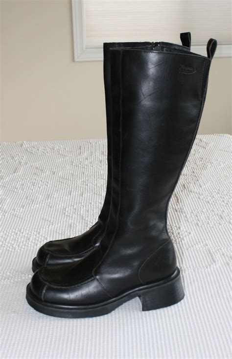 vintage tall black  marten boots leather biker boots