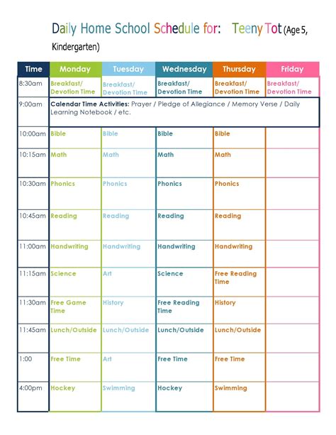 editable homeschool schedule template homeschool schedule template