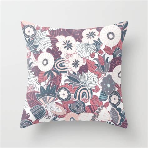 whimsical pink purple blue floral throw pillow by