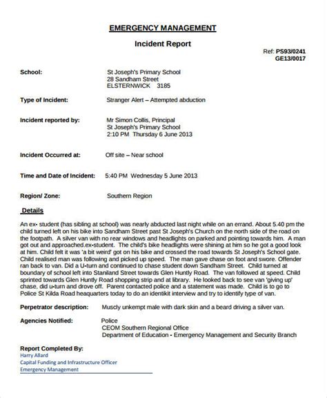 sample  incident report letter    letter template