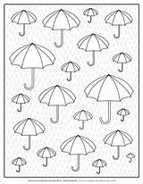 Umbrellas Raindrops Adult Planerium sketch template