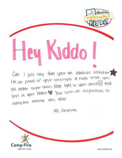 write  letter   kid  camp alison hand