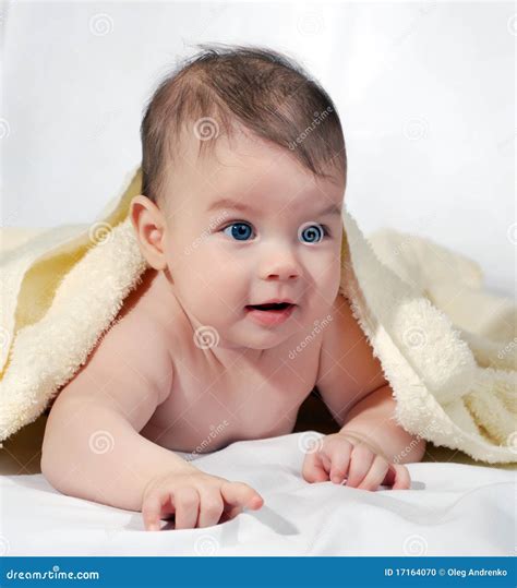 small child stock photo image  towel cheerful