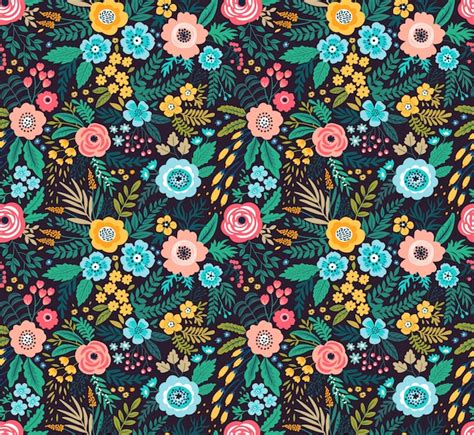 amazing floral pattern  bright colorful flowers plants branches