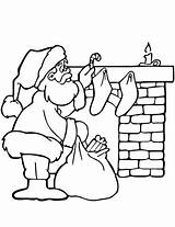 Santa Coloring Pages Fireplace Claus House Christmas Gifts Putting Rudolph Color Near Clipart Chimney Stockings sketch template