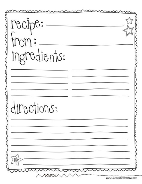 recipe template  word printable recipe page recipe book templates