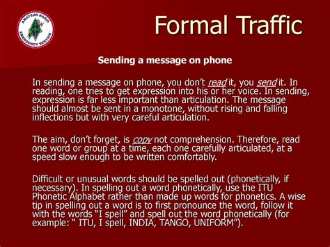 formal traffic  written messages