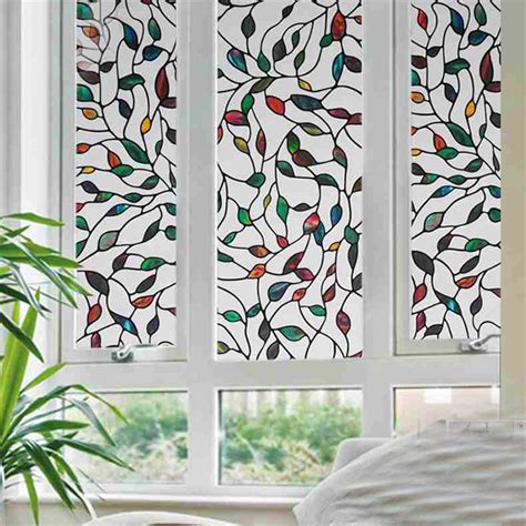 colorful leaf static cling decorative glass window film stained privacy films textured