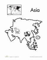 Asia Worksheets Continents Coloring Pages Map Color Kids Worksheet Continent Fun Geography Teaching Kindergarten Niños Para Education Countries Colouring Seven sketch template