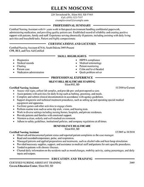 certified nursing assistant resume   professional