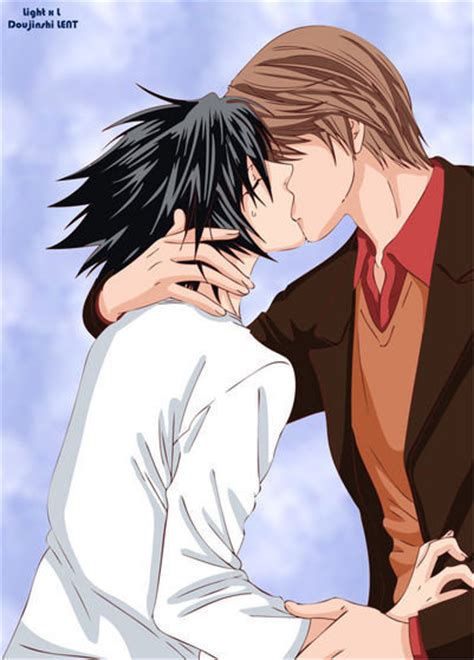 death note light and l kiss