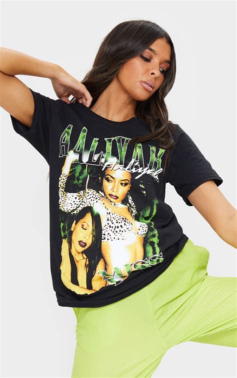 black printed aaliyah t shirt prettylittlething usa