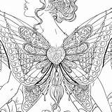 Coloring Pages Adult Women Adults Line Butterfly Fantasy Beautiful Books Printable Fairy Color Kids Sheets People Print Woman Etsy Drawing sketch template