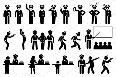 police officer  stick figures icons creative market