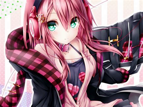 desktop wallpaper green eyes cute anime girl pink hair