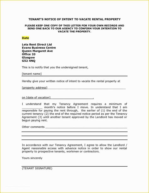 notice  vacate template   landlord notice letter  tenant